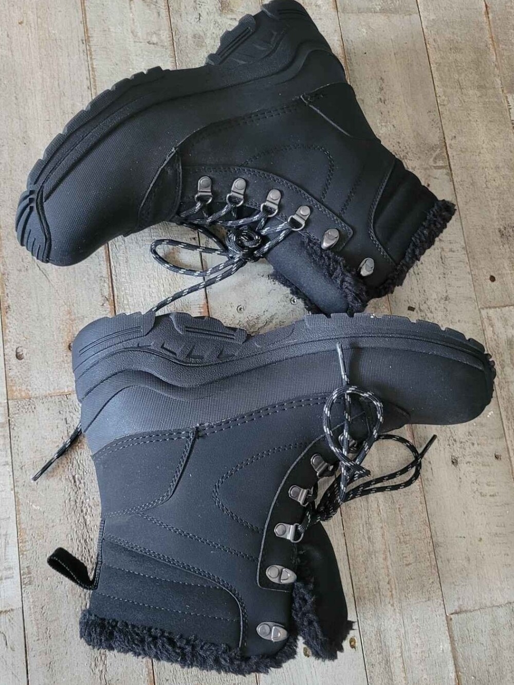all in motion Black Lace-Up Faux-Fur Ankle Boots